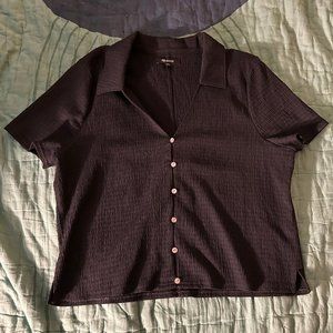 Madewell Gingham Black Button Up Polo Size XL